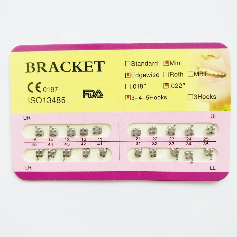 Stainless steel  orthodontic bracket with 80 gauge mesh orthodontic mesh base bracket/brace  MIM monoblock Roth bracket 345HOOKS